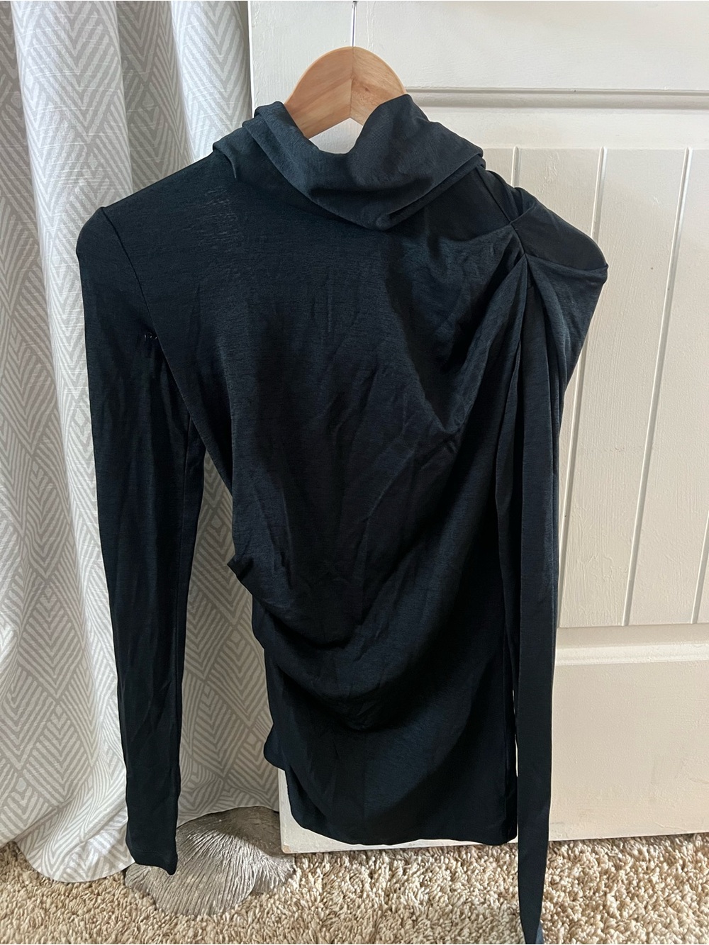 Alexander Wang Black Draped Ruched Cowl Turtleneck Hoodie Tunic XS
